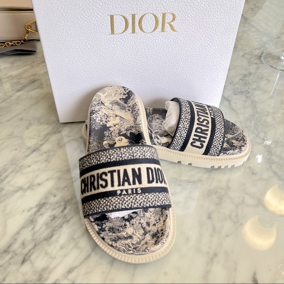 Dior Shoes - ❤️Famous CHRISTIAN DIOR Canvas Embroidered Toile de Jouy Dway Slide Sandals